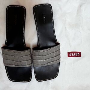 Staud Croc Embossed leather flat sandals slides. EU size 38
